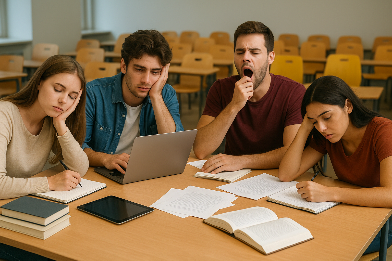 Estudantes cansados e estressados